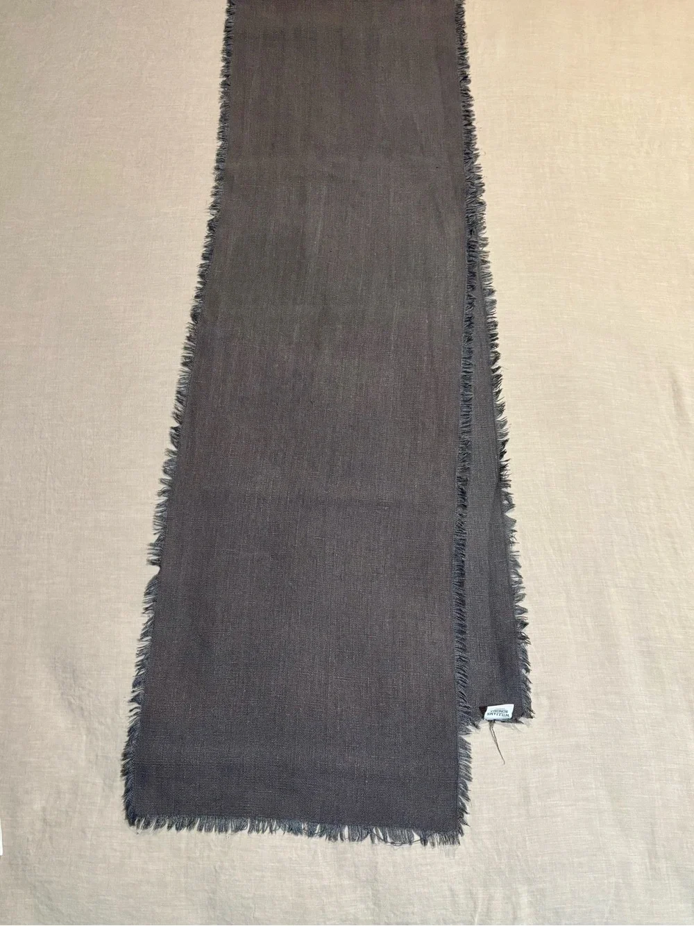 Williams Sonoma Fringed Linen Table Runner in Charcoal Gray 112”